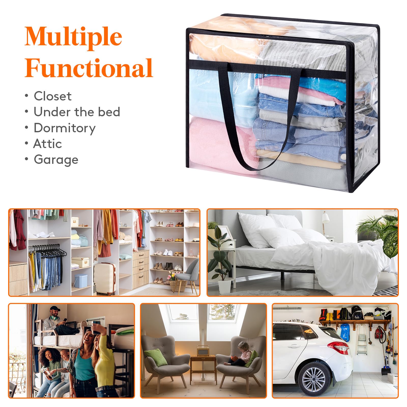 Lifewit 16 Pack Clear Clothes Storage Bags, 40L Plastic Blanket Storage Bag, Vinyl Foldable Moving Bags with Zipper, Closet Orga